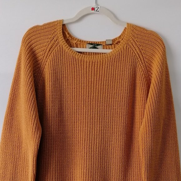 525 America Womens Yellow Crewneck Back Slit Chunky Knit Sweater Size L - Picture 2 of 8